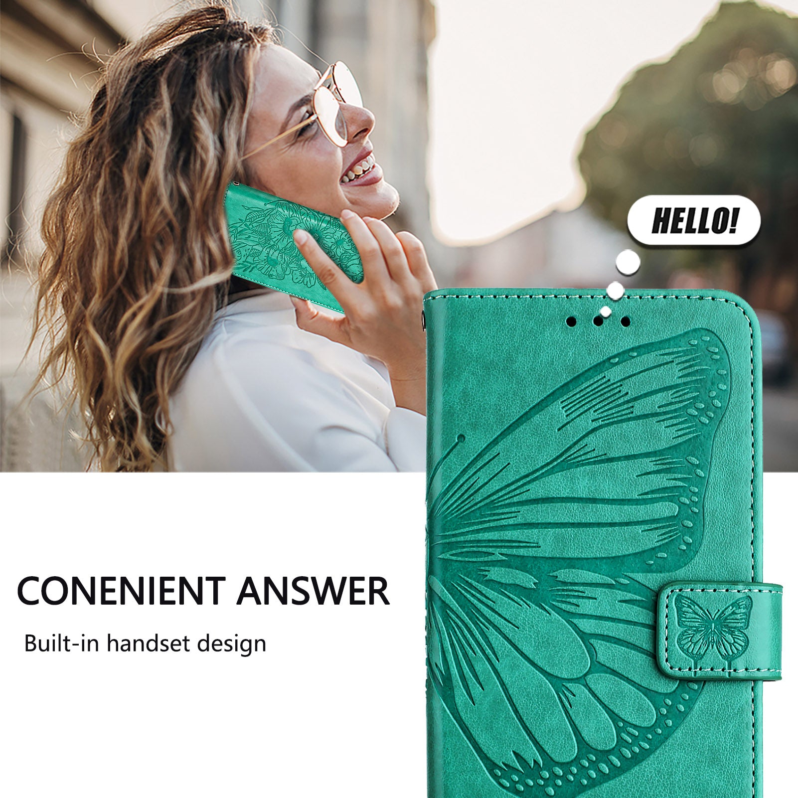 For Samsung Galaxy A06 Case YB Imprinting Series-4 Butterfly Flower Flip Wallet Leather Phone Cover - Green For Samsung Galaxy A06 Case YB Imprinting Series-4 Butterfly Flower Flip Wallet Leather Phone Cover - Green